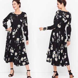 Talbots Black/Yellow Vintage Daisy Fit & Flare Midi Dress- 47034